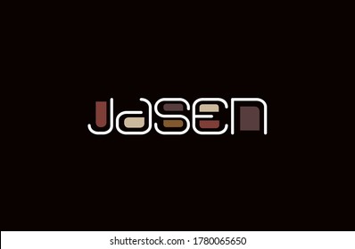 Design of first name "Jasen" in a contemporary design with san serif modern font and color accents in java browns.