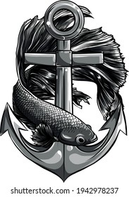 design of fish around the anchor vector illustration