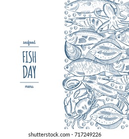 Design a fish menu template for the restaurant menu. Vector illustration
