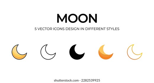 Moon�Icon Design in Five style with Editable Stroke. Line, Solid, Flat Line, Duo Tone Color, and Color Gradient Line. Suitable for Web Page, Mobile App, UI, UX and GUI design.