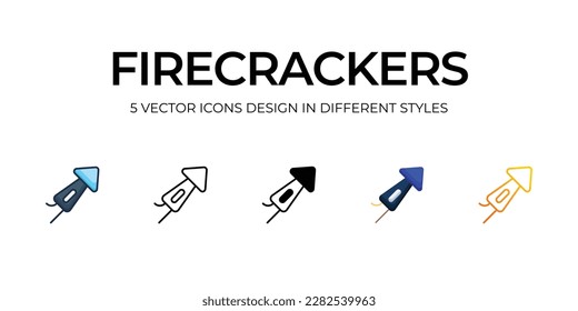 Firecrackers�Icon Design in Five style with Editable Stroke. Line, Solid, Flat Line, Duo Tone Color, and Color Gradient Line. Suitable for Web Page, Mobile App, UI, UX and GUI design.