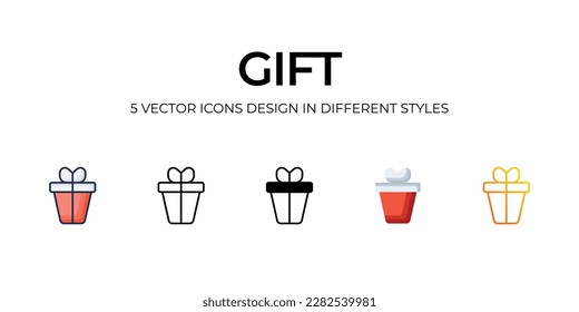 Gift�Icon Design in Five style with Editable Stroke. Line, Solid, Flat Line, Duo Tone Color, and Color Gradient Line. Suitable for Web Page, Mobile App, UI, UX and GUI design.