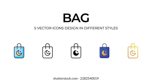 Diseño de icono de bolso � en estilo de cinco con pulsación editable. Línea, Sólido, Línea plana, Color de tono Duo y Línea de degradado de color. Adecuado para diseño de páginas Web, aplicaciones móviles, UI, UX y GUI.