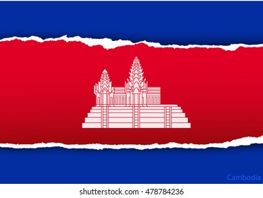 design flag cambodia from torn papers with shadows