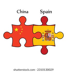 Design flag countries on jigsaw puzzle. Concept China and Spain the borth country a good contact, business, travel, transport and technology.