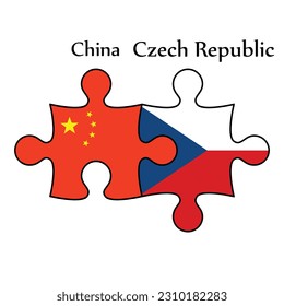 Design flag countries on jigsaw puzzle. Concept China and Czech Republic the borth country a good contact, business, travel, transport and technology.