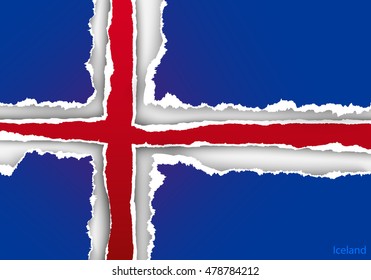 design flag iceland from torn papers with shadows