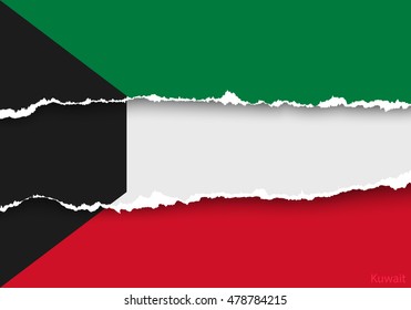 design flag kuwait from torn papers with shadows