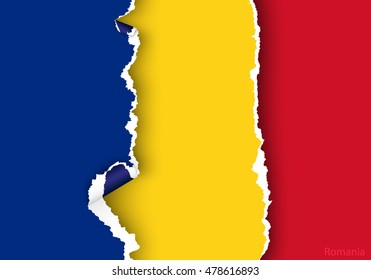 design flag romania from torn papers with shadows