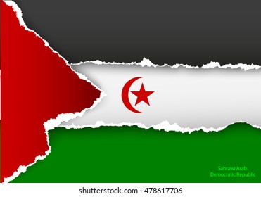 design flag saharawi arab from torn papers with shadows