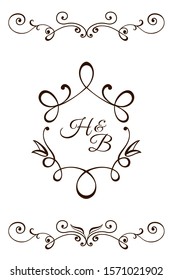 Design flat elements for wedding poligraphy