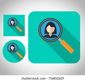 design a flat icon, look for a lady magnifying glass account
