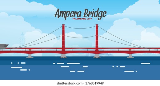 Design Flat Illustration Ampera Bridge, Palembang Indonesia svg