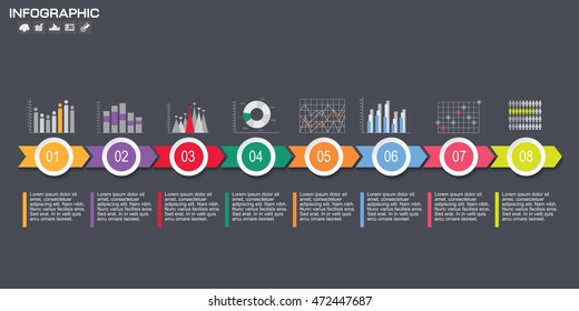 Design flat shadow template banners and graphic or website. 8 options on dark background.