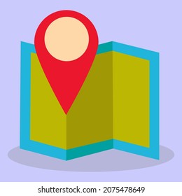 Design in a flat style. A guide to a paper map with the location of the place. Navigation map icon.