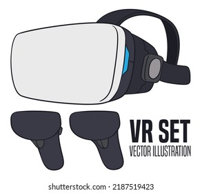 Design in flat style of a virtual reality headset, with controllers ready to enjoy the metaverse.