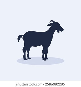 Design a flat vector illustration of a goat, focusing on simplicity and clear, sharp edges, Illustrate a mountain goat silhouette with a strong stance, emphasizing its rugged form.