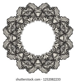 Design with floral mandala ornament. Vector illustration. for coloring book, greeting card, invitation, tattoo. Anti-stress therapy pattern.