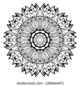 Design With Floral Mandala Ornament. Vector Illustration. For Coloring Book, Greeting Card, Invitation, Tattoo. Anti-Stress Therapy Pattern. Black and white.