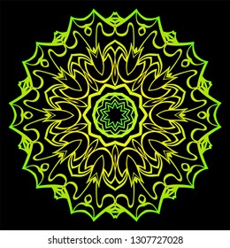 Design With Floral Mandala Ornament. Vector Illustration. For Coloring Book, Greeting Card, Invitation, Tattoo. Anti-Stress Therapy Pattern. Black, green color.