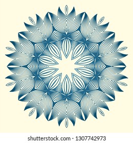 Design With Floral Mandala Ornament. Vector Illustration. For Coloring Book, Greeting Card, Invitation, Tattoo. Anti-Stress Therapy Pattern. Blue white colour