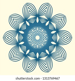 Design With Floral Mandala Ornament. Vector Illustration. For Coloring Book, Greeting Card, Invitation, Tattoo. Anti-Stress Therapy Pattern. Blue white colour