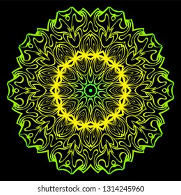 Design With Floral Mandala Ornament. Vector Illustration. For Coloring Book, Greeting Card, Invitation, Tattoo. Anti-Stress Therapy Pattern. Black, green color.