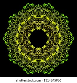 Design With Floral Mandala Ornament. Vector Illustration. For Coloring Book, Greeting Card, Invitation, Tattoo. Anti-Stress Therapy Pattern. Black, green color.