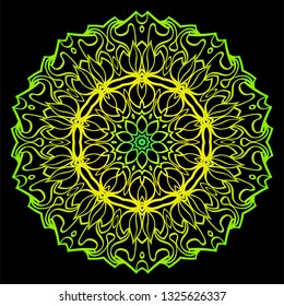 Design With Floral Mandala Ornament. Vector Illustration. For Coloring Book, Greeting Card, Invitation, Tattoo. Anti-Stress Therapy Pattern. Black, green color.