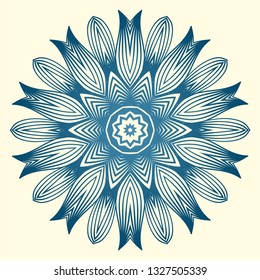 Design With Floral Mandala Ornament. Vector Illustration. For Coloring Book, Greeting Card, Invitation, Tattoo. Anti-Stress Therapy Pattern. Blue white colour