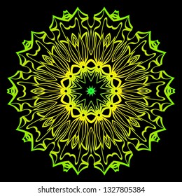 Design With Floral Mandala Ornament. Vector Illustration. For Coloring Book, Greeting Card, Invitation, Tattoo. Anti-Stress Therapy Pattern. Black, green color.
