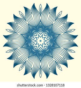 Design With Floral Mandala Ornament. Vector Illustration. For Coloring Book, Greeting Card, Invitation, Tattoo. Anti-Stress Therapy Pattern. Blue white colour