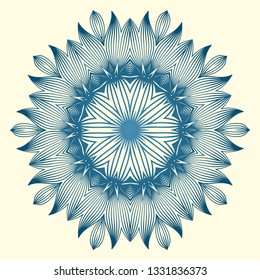 Design With Floral Mandala Ornament. Vector Illustration. For Coloring Book, Greeting Card, Invitation, Tattoo. Anti-Stress Therapy Pattern. Blue white colour
