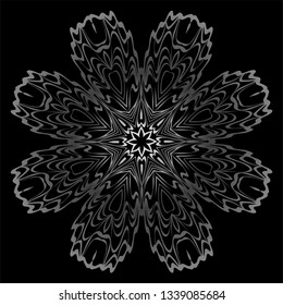 Design With Floral Mandala Ornament. Vector Illustration. Oriental Pattern. Indian, Moroccan, Mystic, Ottoman Motifs. Anti-Stress Therapy Pattern. Black, silver color.