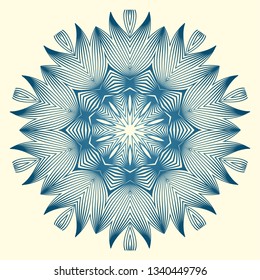 Design With Floral Mandala Ornament. Vector Illustration. For Coloring Book, Greeting Card, Invitation, Tattoo. Anti-Stress Therapy Pattern. Blue white colour