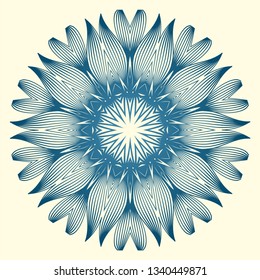 Design With Floral Mandala Ornament. Vector Illustration. For Coloring Book, Greeting Card, Invitation, Tattoo. Anti-Stress Therapy Pattern. Blue white colour