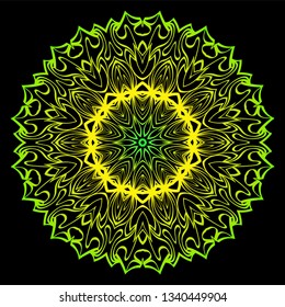 Design With Floral Mandala Ornament. Vector Illustration. For Coloring Book, Greeting Card, Invitation, Tattoo. Anti-Stress Therapy Pattern. Black, green color.