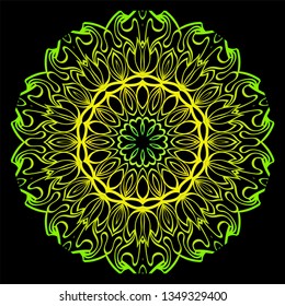 Design With Floral Mandala Ornament. Vector Illustration. For Coloring Book, Greeting Card, Invitation, Tattoo. Anti-Stress Therapy Pattern. Black, green color.