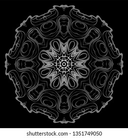 Design With Floral Mandala Ornament. Vector Illustration. Oriental Pattern. Indian, Moroccan, Mystic, Ottoman Motifs. Anti-Stress Therapy Pattern. Black, silver color.