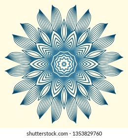 Design With Floral Mandala Ornament. Vector Illustration. For Coloring Book, Greeting Card, Invitation, Tattoo. Anti-Stress Therapy Pattern. Blue white colour