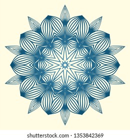 Design With Floral Mandala Ornament. Vector Illustration. For Coloring Book, Greeting Card, Invitation, Tattoo. Anti-Stress Therapy Pattern. Blue white colour