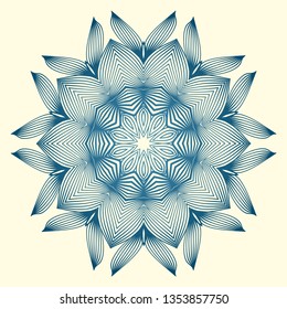 Design With Floral Mandala Ornament. Vector Illustration. For Coloring Book, Greeting Card, Invitation, Tattoo. Anti-Stress Therapy Pattern. Blue white colour