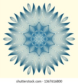 Design With Floral Mandala Ornament. Vector Illustration. For Coloring Book, Greeting Card, Invitation, Tattoo. Anti-Stress Therapy Pattern. Blue white colour