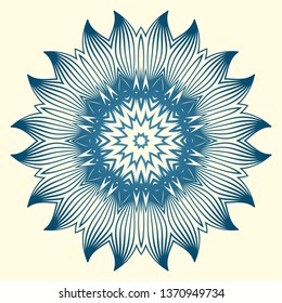 Design With Floral Mandala Ornament. Vector Illustration. For Coloring Book, Greeting Card, Invitation, Tattoo. Anti-Stress Therapy Pattern. Blue white colour