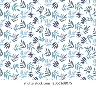 Design with floral simple minimalistic seamless Hand-drawn multicolour summer blue leaves on a white background. Pattern design background