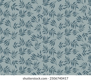 Design with floral simple minimalistic seamless Hand-drawn green leaves on a light pastel green background. Pattern design background