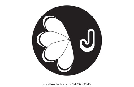 Design of floral, stylish, vector logo with letter J. Monogram in black and white.