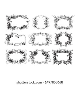 Design floral vector pack, Hand Drawn vintage floral elements. Swirls, laurels, frames, arrows, leaves, feathers, dividers, branches, banners and curls.