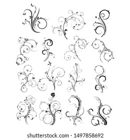 Design floral vector pack, Hand Drawn vintage floral elements. Swirls, laurels, frames, arrows, leaves, feathers, dividers, branches, banners and curls.