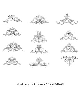 Design floral vector pack, Hand Drawn vintage floral elements. Swirls, laurels, frames, arrows, leaves, feathers, dividers, branches, banners and curls.
